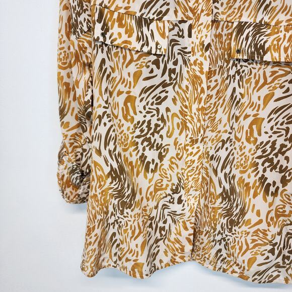 Robert Graham Zebra Print Silk Blouse Size L Orange Tab Sleeves Button Up Office - Picture 10 of 16
